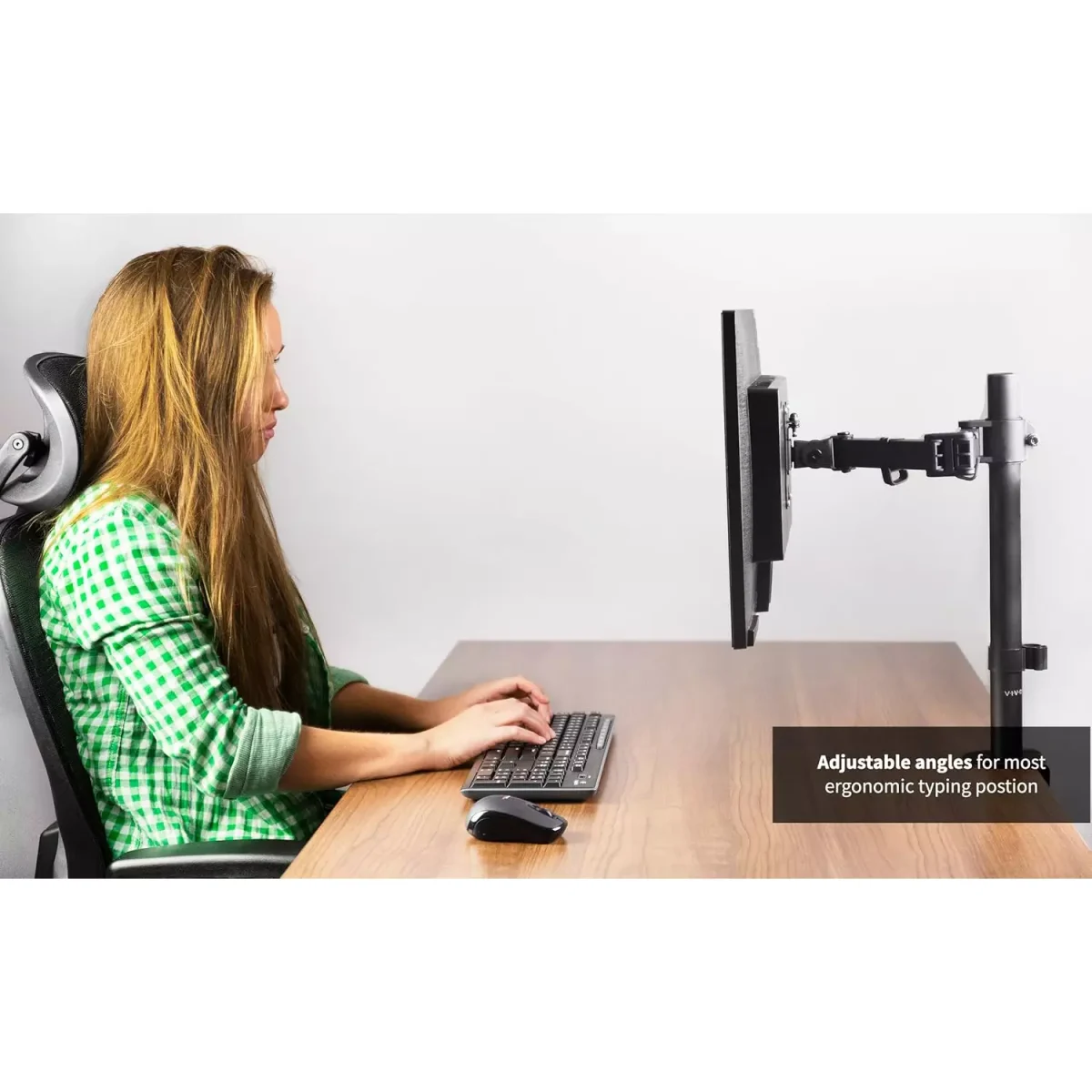 Single Monitor Desk Mount Stand with Double Center Arm Joint, Holds up to 10Kg with VESA 75x75mm or 100x100mm