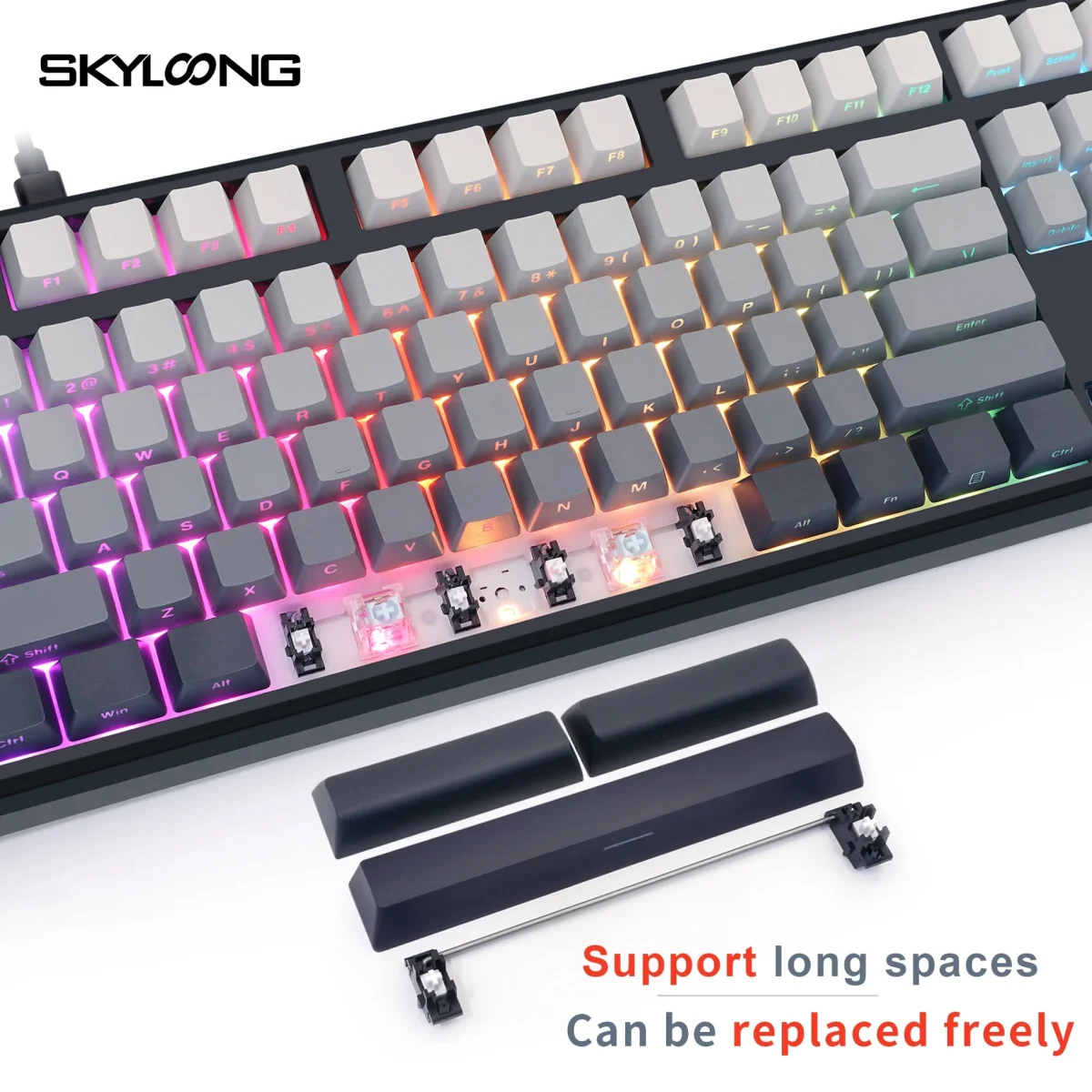Skyloong GK104 Pro Wired,Wireless & Bluetooth Gaming Mechanical Keyboard - KTT Rose Pink Switches (Linear) - Upper Twilight Keycaps