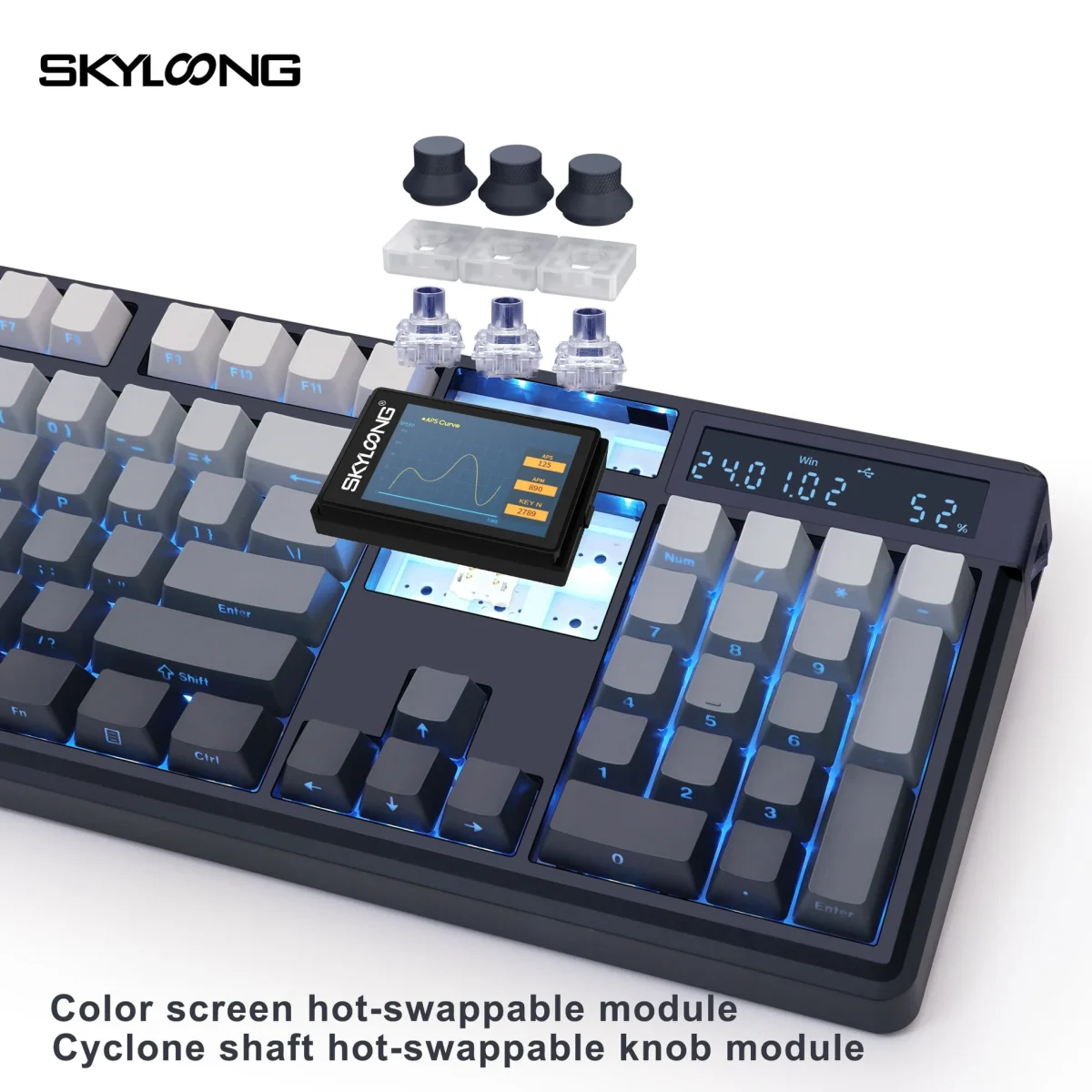 Skyloong GK104 Pro Wired,Wireless & Bluetooth Gaming Mechanical Keyboard - KTT Rose Pink Switches (Linear) - Upper Twilight Keycaps