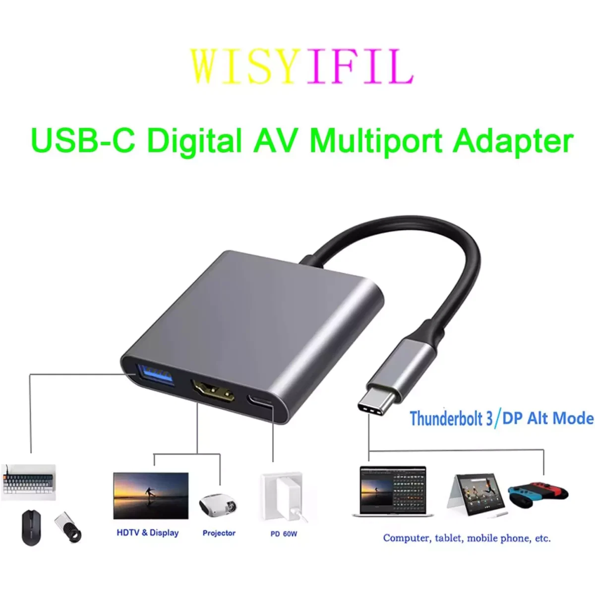USB-C 3 in 1 to HDMI Adapter (Supports 4K 30Hz)