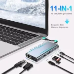 USB C HUB 11 in 1 with 4K HDMI, VGA, Type C PD, USB3.0, RJ45 Ethernet, SD/TF Card Reader, 3.5mm AUX