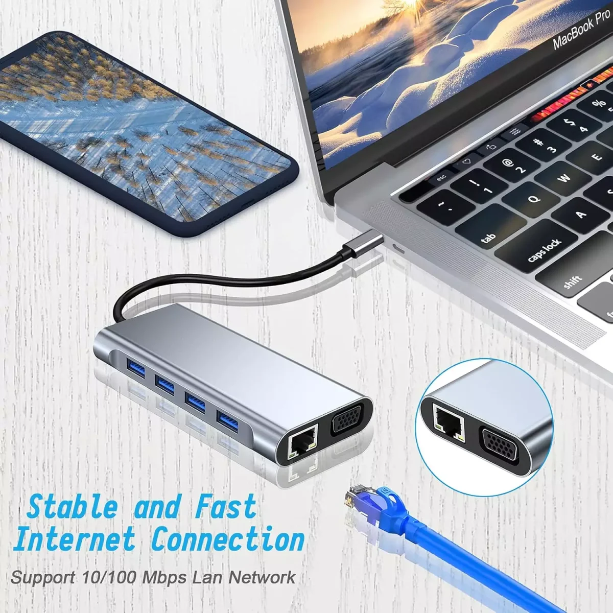 USB C HUB 11 in 1 with 4K HDMI, VGA, Type C PD, USB3.0, RJ45 Ethernet, SD/TF Card Reader, 3.5mm AUX