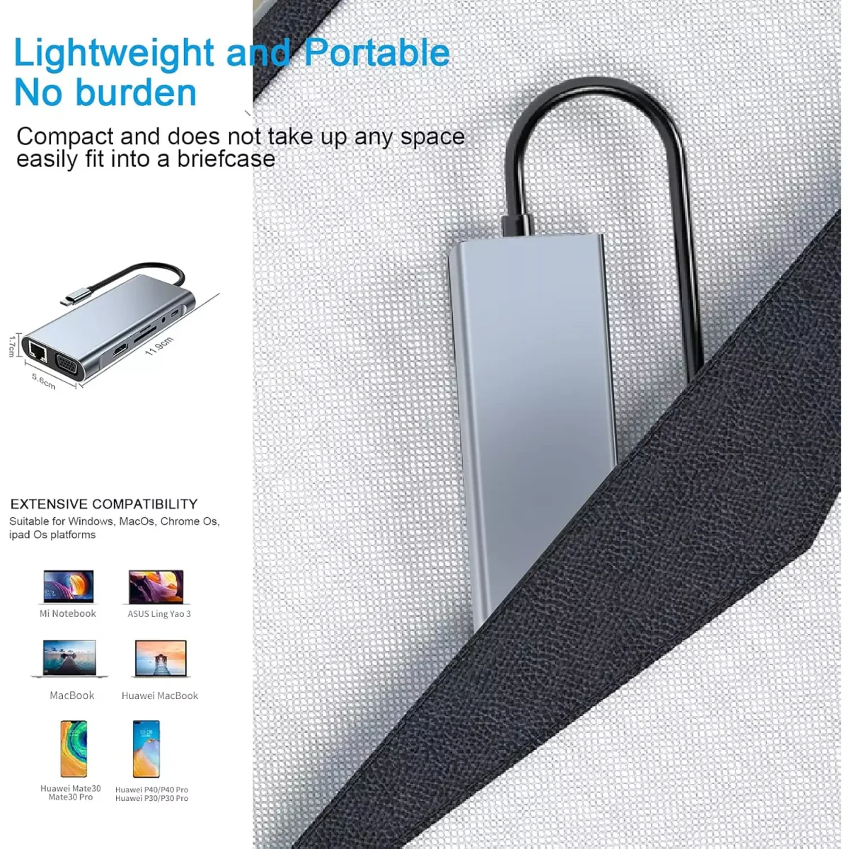 USB C HUB 11 in 1 with 4K HDMI, VGA, Type C PD, USB3.0, RJ45 Ethernet, SD/TF Card Reader, 3.5mm AUX