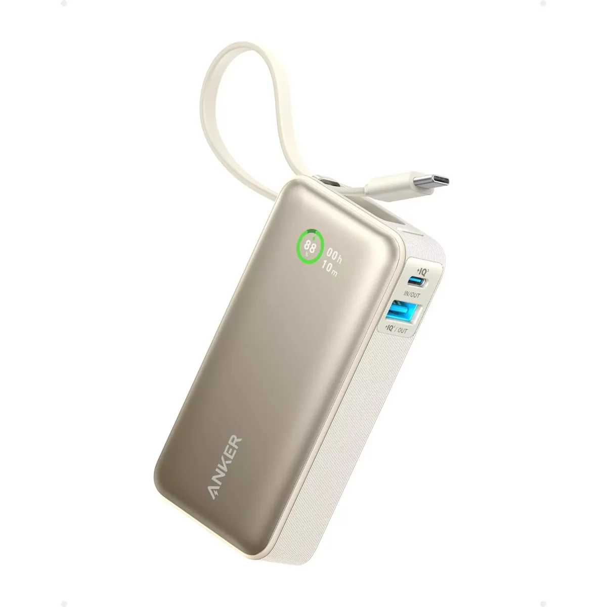 Anker Nano Power Bank, 10,000mAh Portable Charger with Built-in USB-C Cable, 30W Recharging, 30W Max Output with 1 USB-C, 1 USB-A