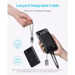 Anker Power Bank, 10,000mAh Portable Charger with Built-in USB-C Cable and Lanyard, 22.5W Max Output with 2 USB-C and 1 USB-A Port