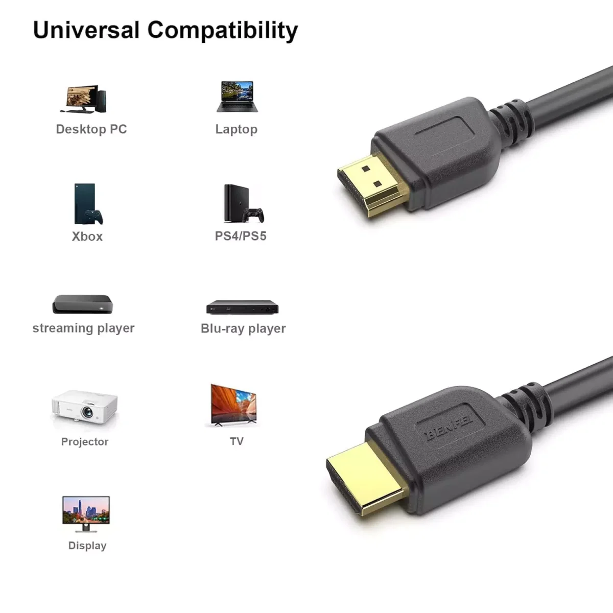 BENFEI HDMI 2.0 Cable 4K@60Hz, 2K@120Hz 28AWG (1.8 Meter)