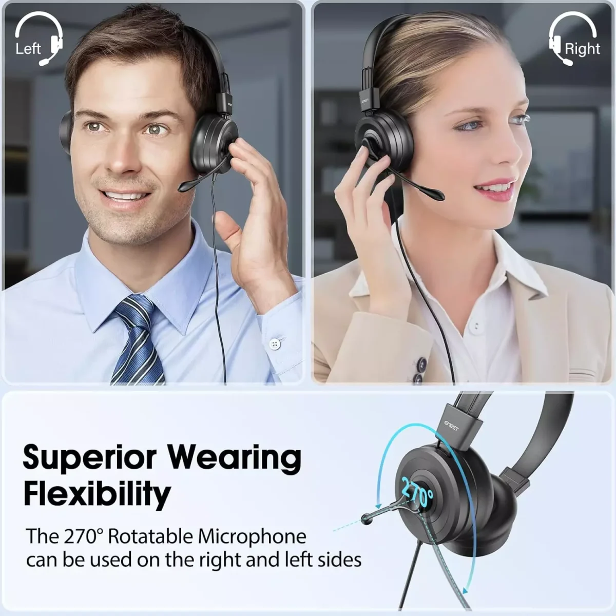 EMEET HS20 USB3.5mm Headset with 360° Omni-Directional Microphone, in-Line Control, Mute Button