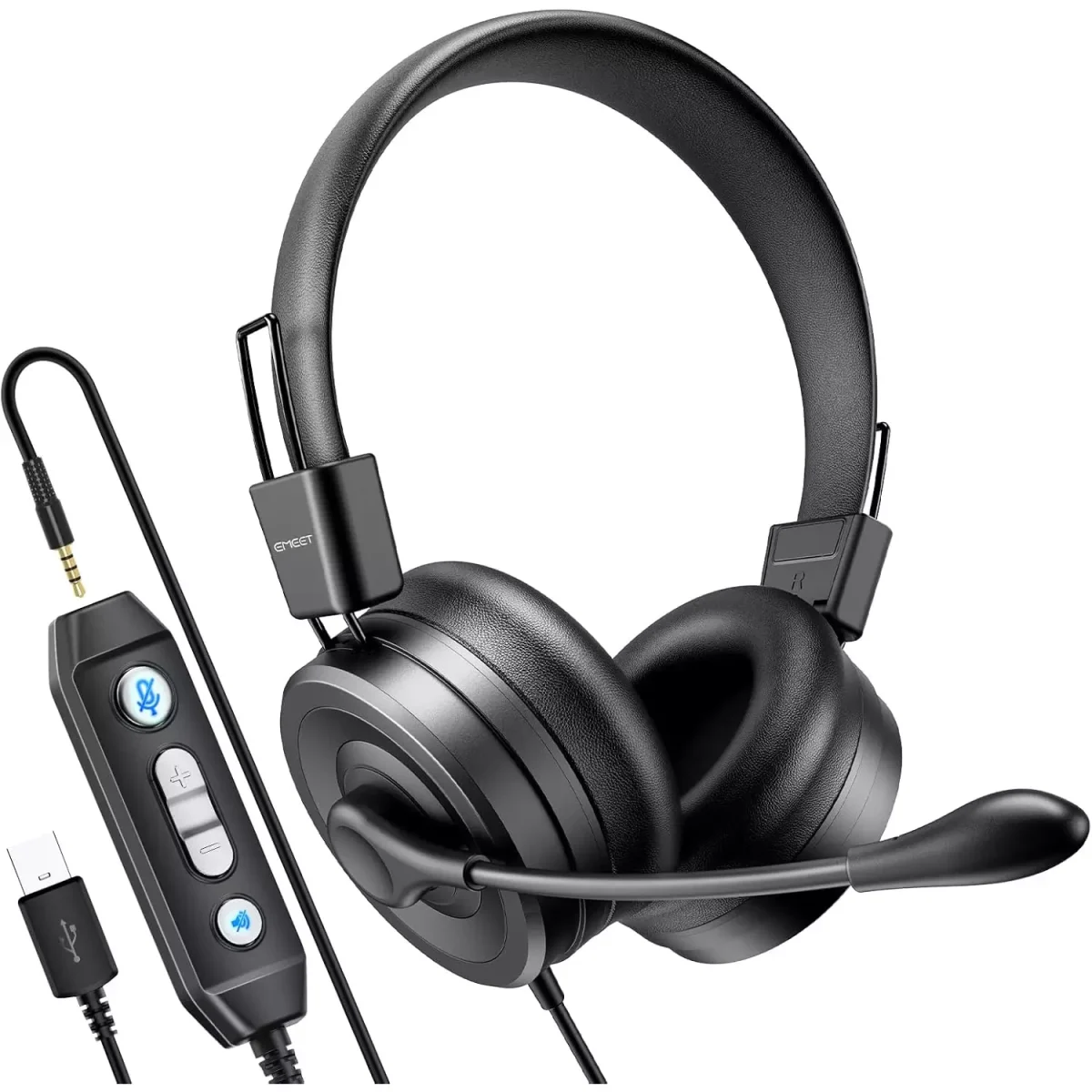 EMEET HS20 USB3.5mm Headset with 360° Omni-Directional Microphone, in-Line Control, Mute Button