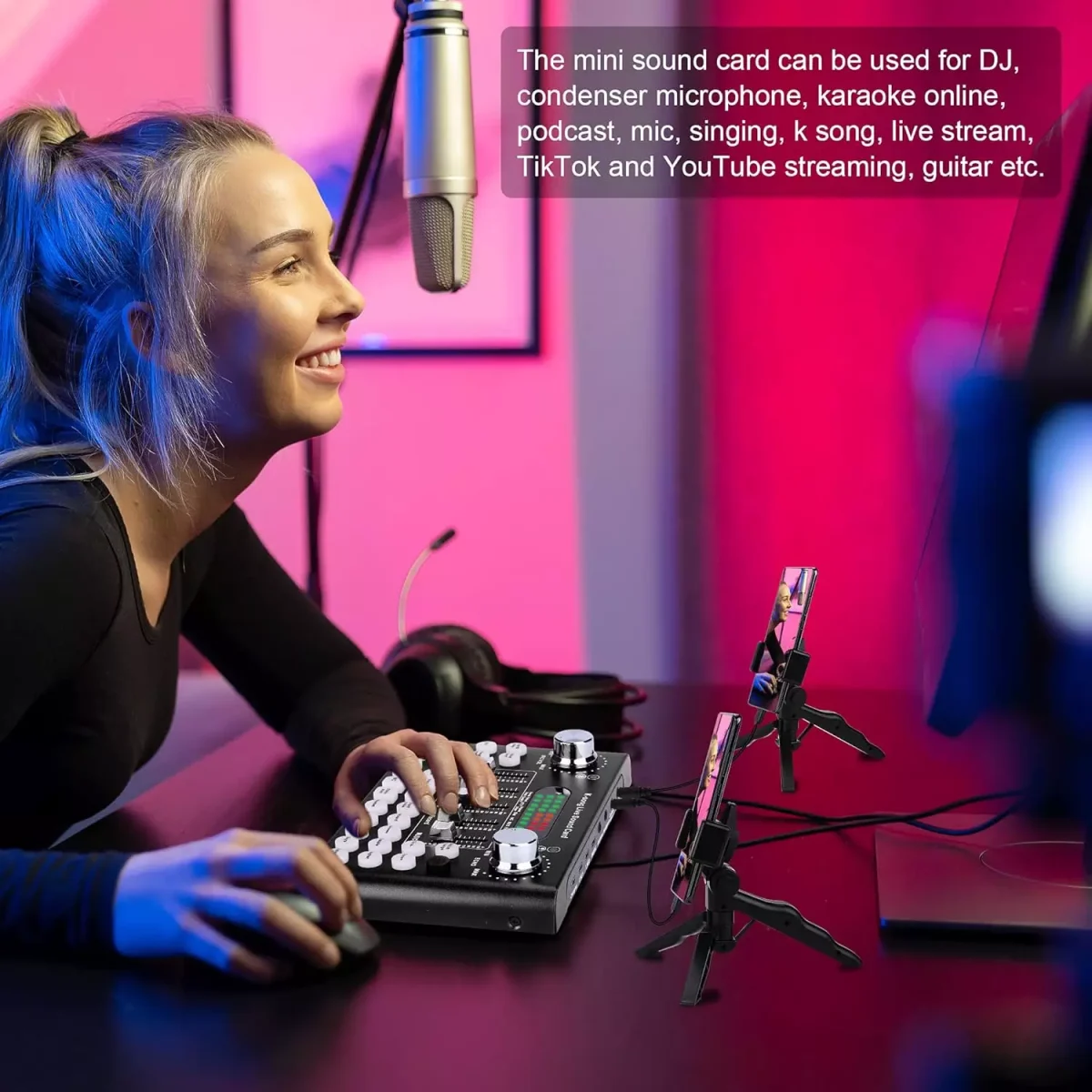 F007C Bluetooth Live Sound Mixer Card, Audio DJ Mixer
