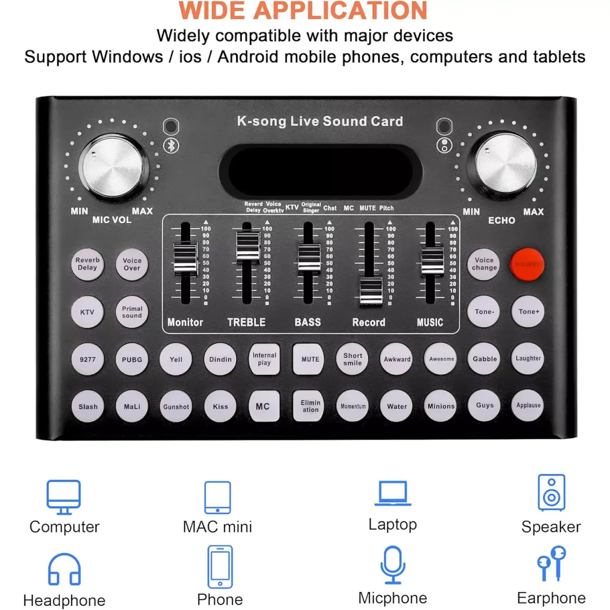F007C Bluetooth Live Sound Mixer Card, Audio DJ Mixer