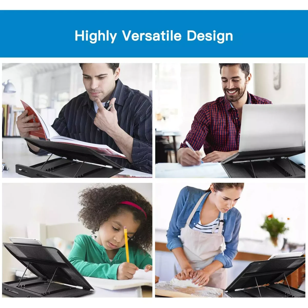 Mesh Metal Adjustable Laptop Stand for Desk, Fits Up to 15.6 inch Notebook, Mesh Ventilated Laptop Cooling Stand with 8 Tilt Levels