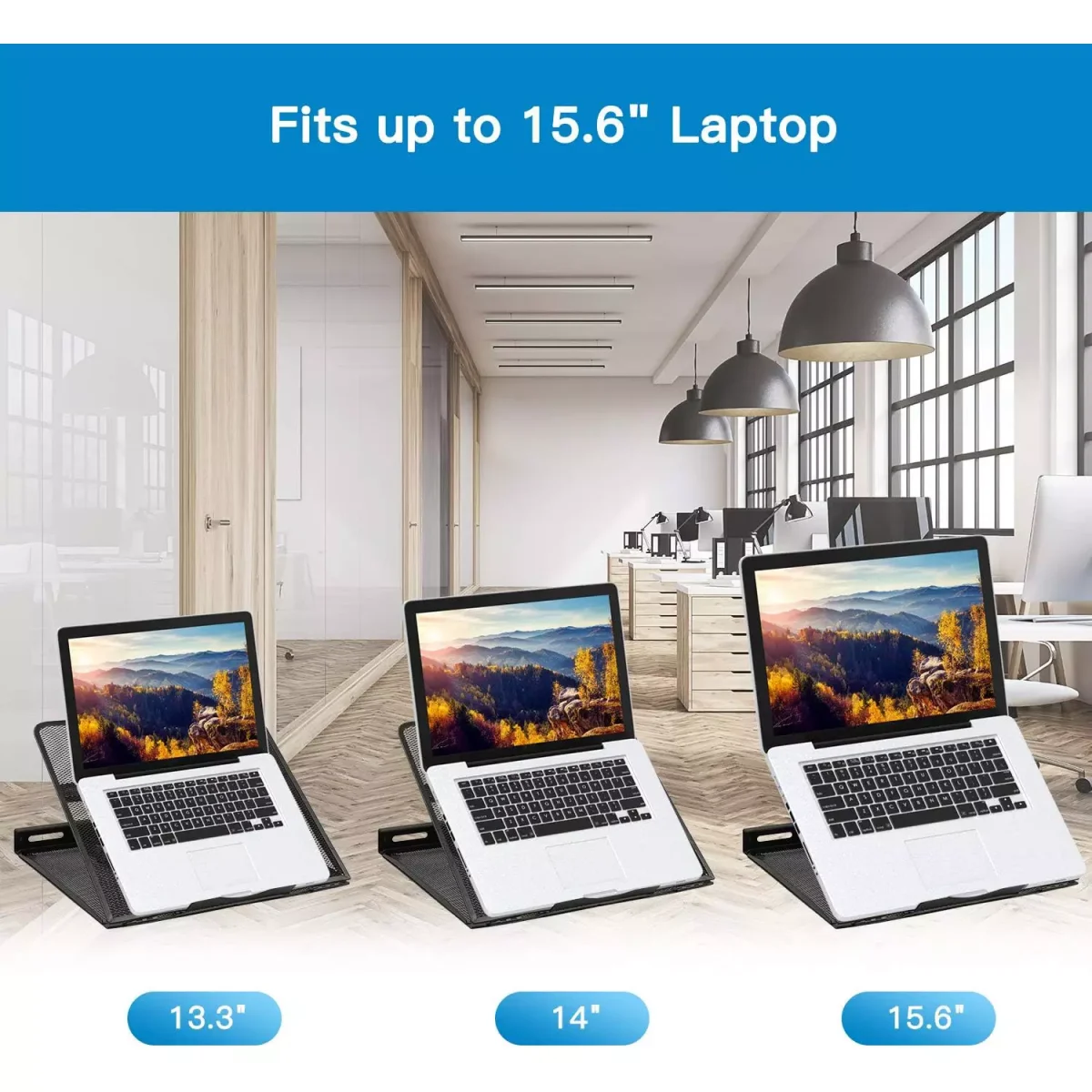 Mesh Metal Adjustable Laptop Stand for Desk, Fits Up to 15.6 inch Notebook, Mesh Ventilated Laptop Cooling Stand with 8 Tilt Levels