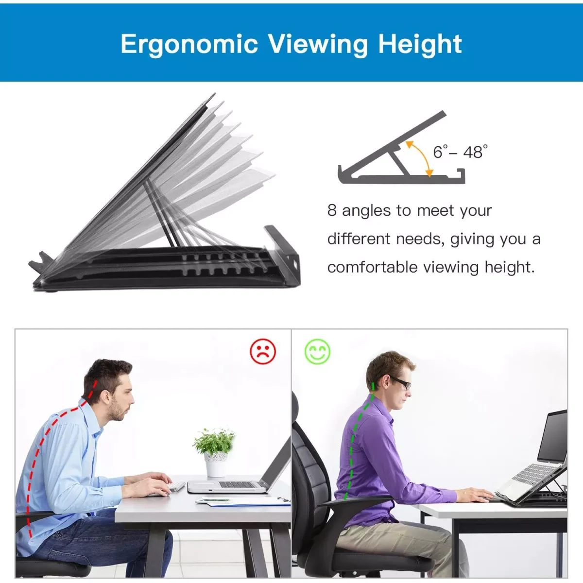 Mesh Metal Adjustable Laptop Stand for Desk, Fits Up to 15.6 inch Notebook, Mesh Ventilated Laptop Cooling Stand with 8 Tilt Levels