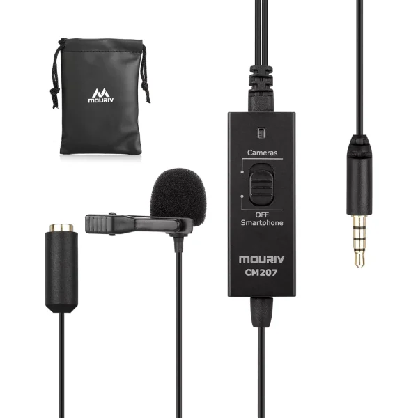 Mouriv CM207 Lavalier Microphone Clip-on Lapel Mic for iPhone Android & Windows Smartphones PC DSLR Cameras Audio Recorders, YouTube, Interview, Studio, Video Recording (6M)