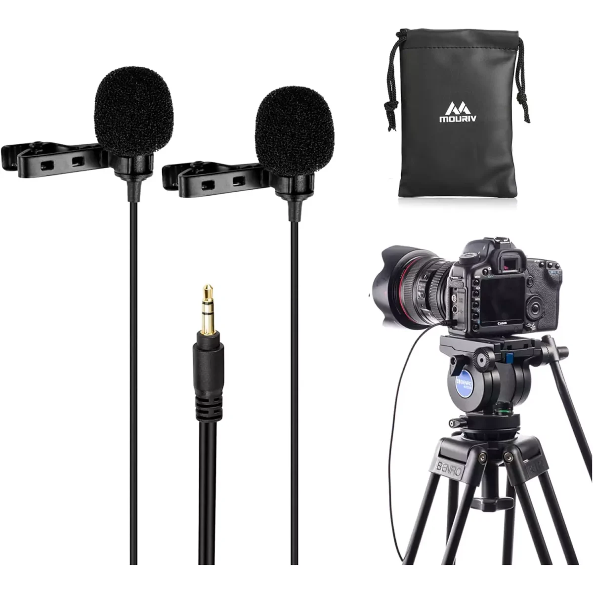 Mouriv CM208 Omnidirectional Dual Lavalier Microphone Clip-on Lapel Mic for iPhone Android & Windows Smartphones PC DSLR Cameras Audio Recorders, YouTube, Interview, Studio, Video Recording (6 Meter)