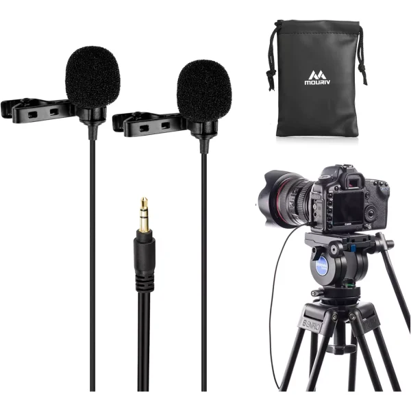 Mouriv CM208 Omnidirectional Dual Lavalier Microphone Clip-on Lapel Mic for iPhone Android & Windows Smartphones PC DSLR Cameras Audio Recorders, YouTube, Interview, Studio, Video Recording (6 Meter)