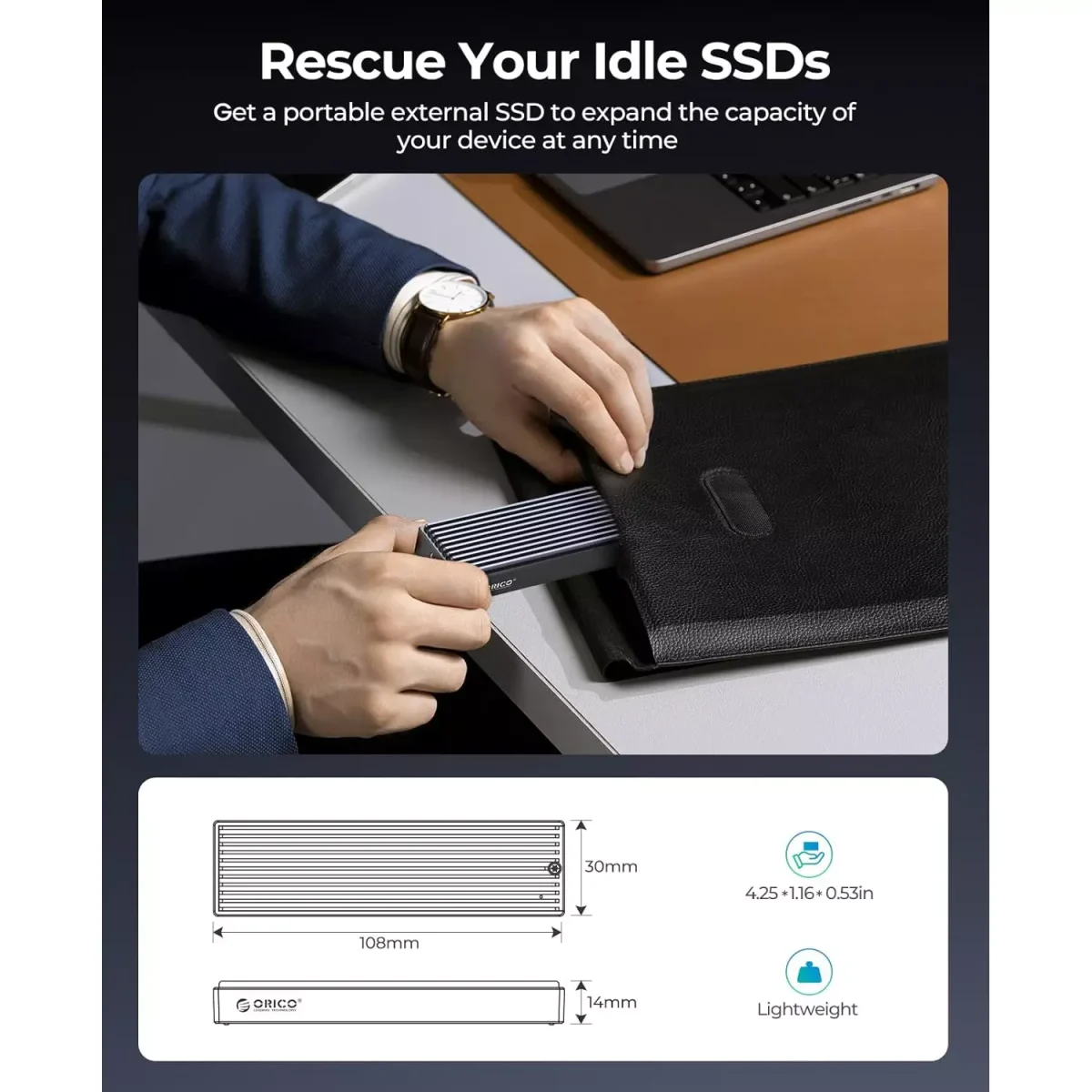 ⁦ORICO M.2 NVMe SSD Enclosure, USB 3.1 Gen 2 (10 Gbps) to NVMe PCI-E M.2 SSD Case Support UASP for NVMe SSD Size 2230/2242/2260/2280(up to 4TB)⁩ - الصورة ⁦4⁩