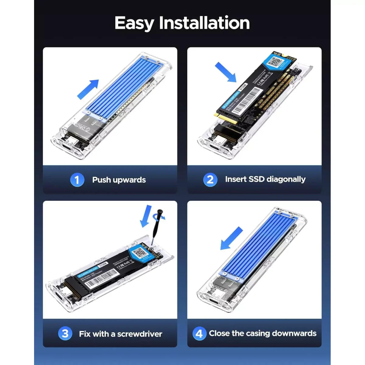 ORICO M.2 NVMe SSD Enclosure, USB 3.2 Gen 2 (10 Gbps), Transparent External Solid State Drive Adapter Enclosure for 2280 2260 2242 2230 PCI-E M2 M-Key SSD