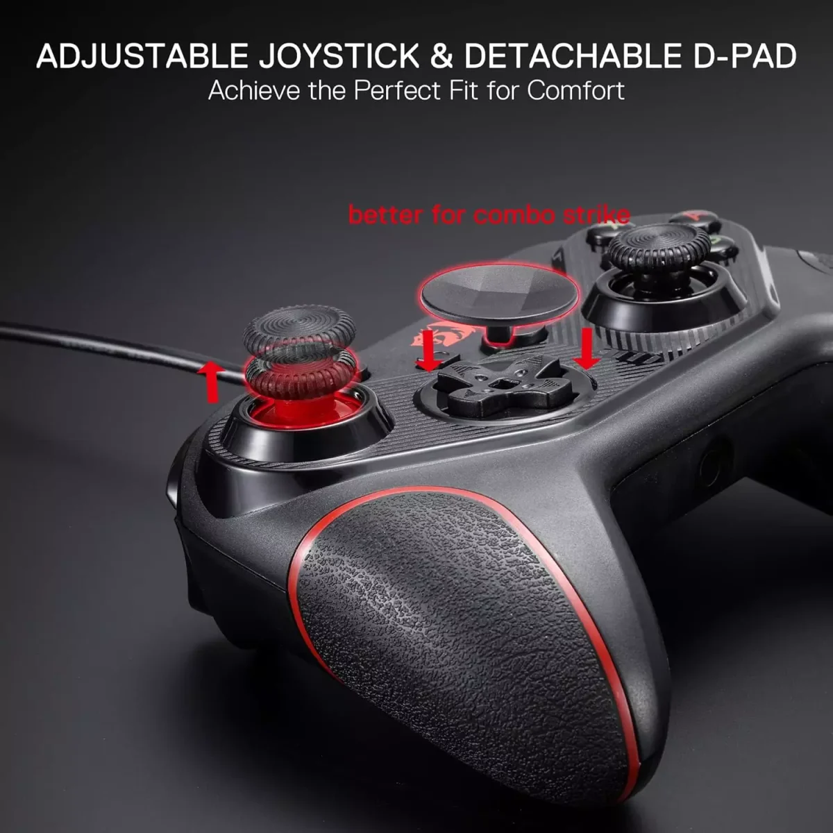 Redragon G710 RIFT Wired Gaming Controller - Dual Vibration Motors, Rapid Trigger, Ergonomic Design, 4 Programmable Keys, Customizable Macros, Adjustable Joystick Heights - Work for PC & Android & NS