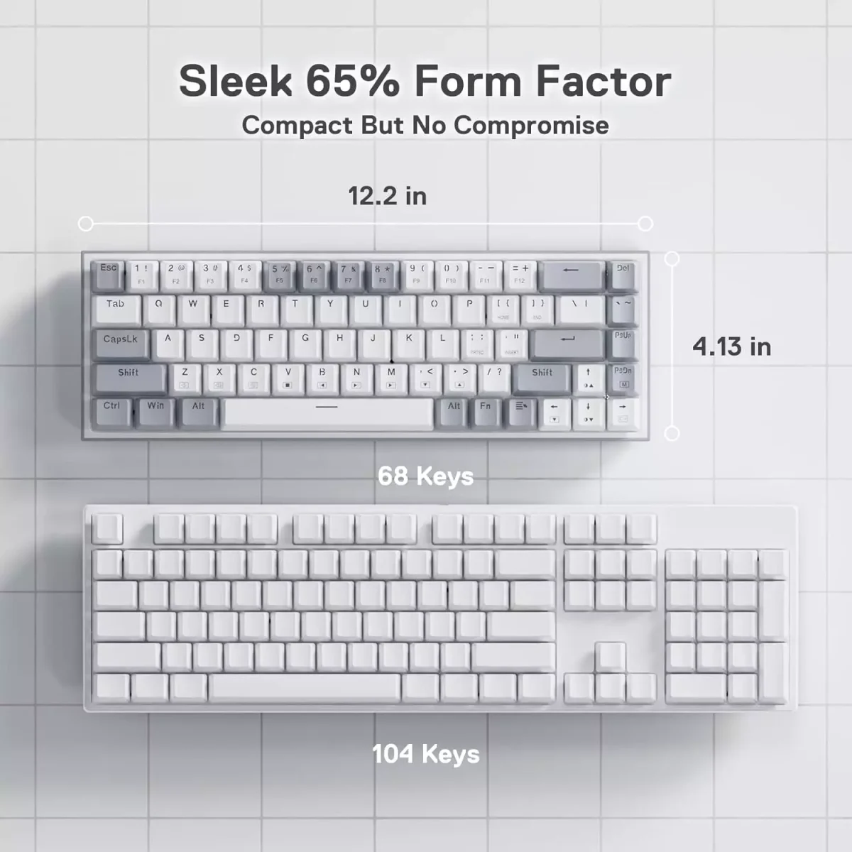 Redragon K631 CASTOR 65% Wired RGB Gaming Keyboard, Quiet Red Switch (White Grey)