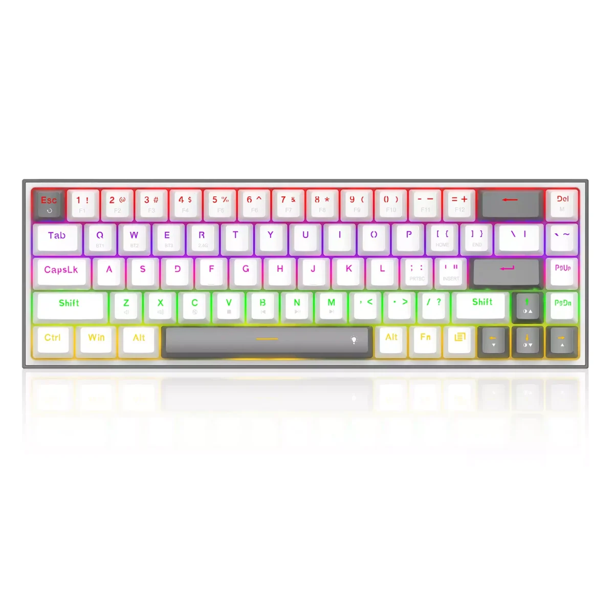 Redragon K705 LENA PRO 65% 3 Mode Wireless,Bluetooth & Wired Rainbow Gaming Keyboard, Quiet Red Switch (White Grey)
