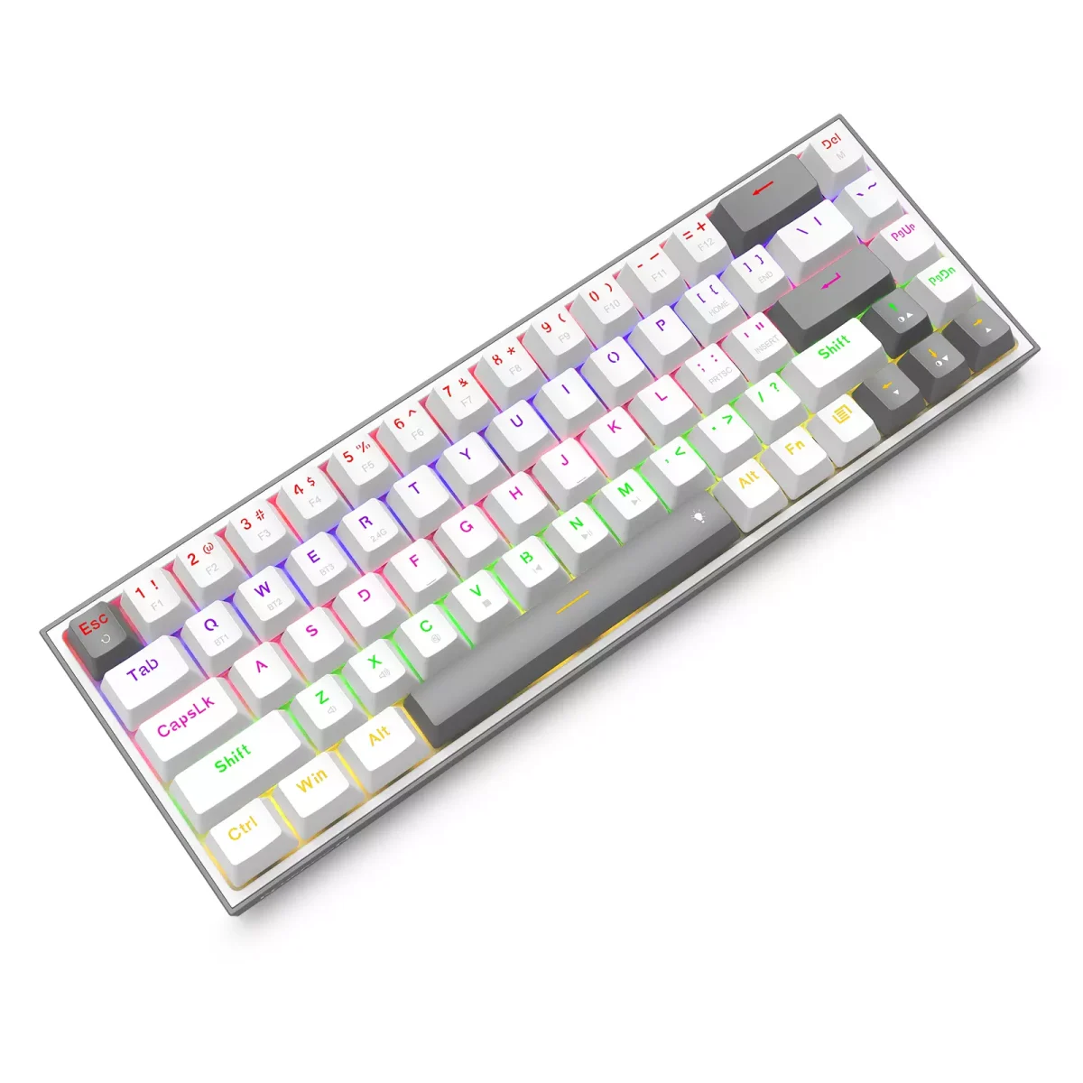 Redragon K705 LENA PRO 65% 3 Mode Wireless,Bluetooth & Wired Rainbow Gaming Keyboard, Quiet Red Switch (White Grey)