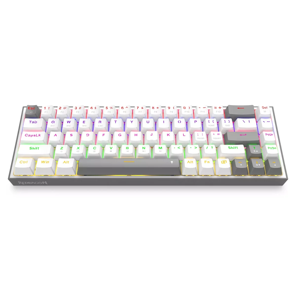 Redragon K705 LENA PRO 65% 3 Mode Wireless,Bluetooth & Wired Rainbow Gaming Keyboard, Quiet Red Switch (White Grey)