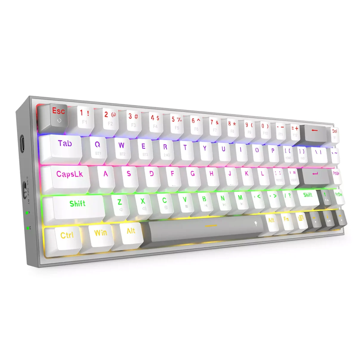 Redragon K705 LENA PRO 65% 3 Mode Wireless,Bluetooth & Wired Rainbow Gaming Keyboard, Quiet Red Switch (White Grey)