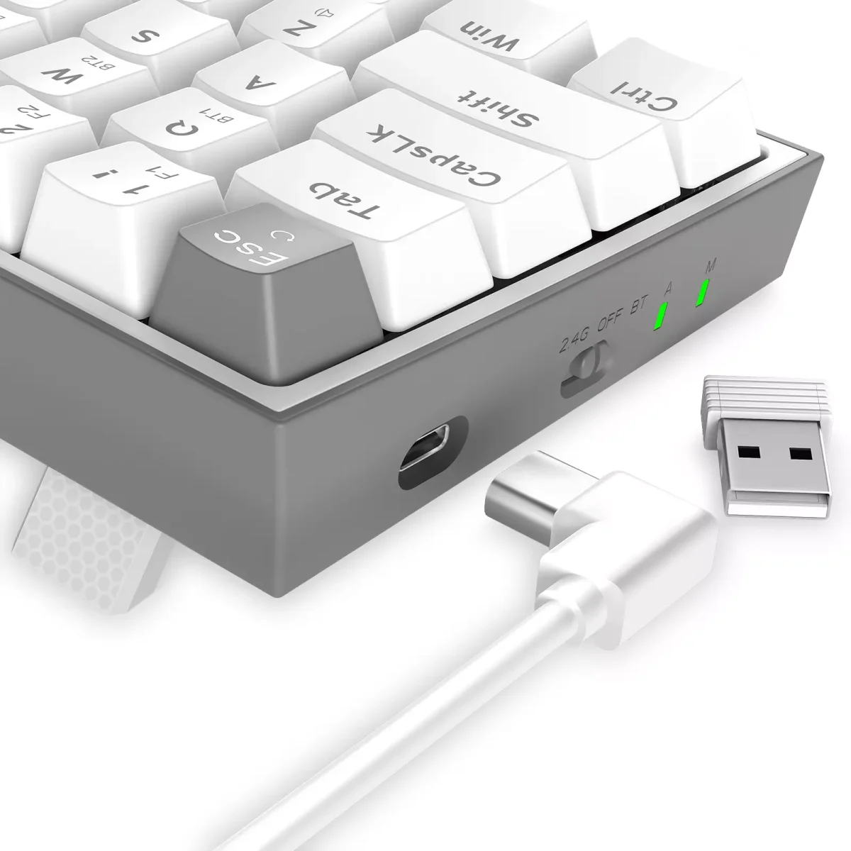 Redragon K705 LENA PRO 65% 3 Mode Wireless,Bluetooth & Wired Rainbow Gaming Keyboard, Quiet Red Switch (White Grey)