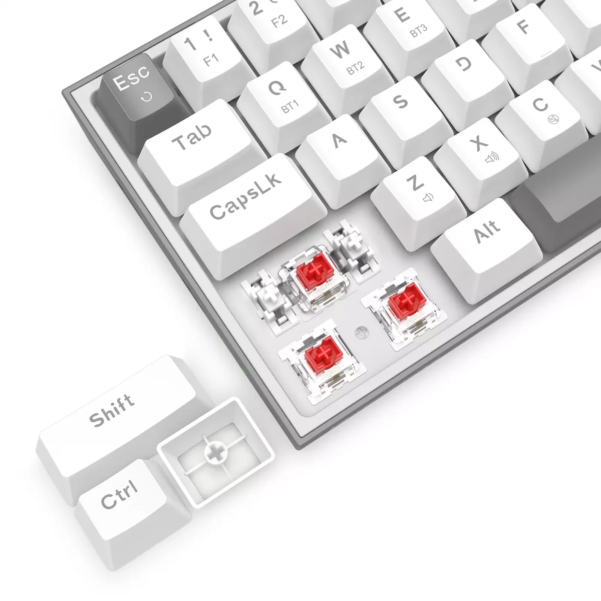 Redragon K705 LENA PRO 65% 3 Mode Wireless,Bluetooth & Wired Rainbow Gaming Keyboard, Quiet Red Switch (White Grey)