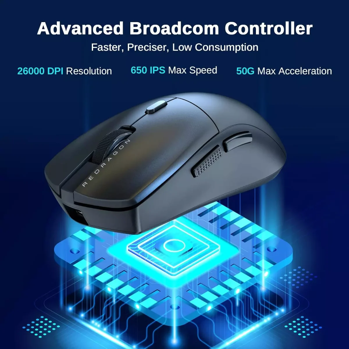 Redragon M815 NEVA PRO 3-Mode Wireless Gaming Mouse, Ultra-Light 26K DPI - Lightweight 54G, 1000Hz Polling rate