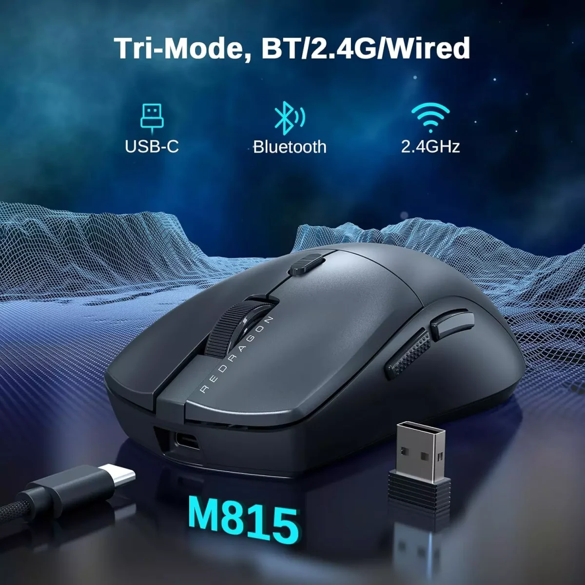 Redragon M815 NEVA PRO 3-Mode Wireless Gaming Mouse, Ultra-Light 26K DPI - Lightweight 54G, 1000Hz Polling rate
