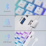 Tezarre TK63 3 Mode Wireless, Bluetooth, Wired RGB Keyboard - Optical Gateron Red Switch (White)