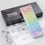 Tezarre TK63 3 Mode Wireless, Bluetooth, Wired RGB Keyboard - Optical Gateron Red Switch (White)