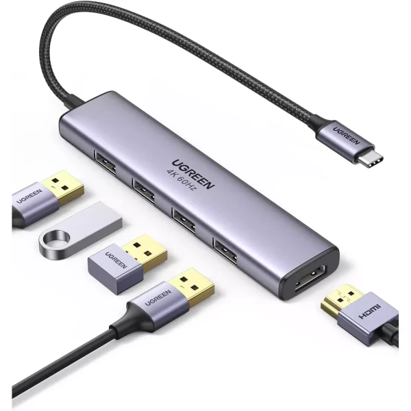 UGREEN USB C Hub 5 in 1, 4K 60HZ HDMI to USB C Adapter Type C Dock Multiport with 4 USB 3.0 Type C to HDMI Hub