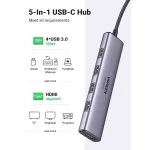 UGREEN USB C Hub 5 in 1, 4K 60HZ HDMI to USB C Adapter Type C Dock Multiport with 4 USB 3.0 Type C to HDMI Hub