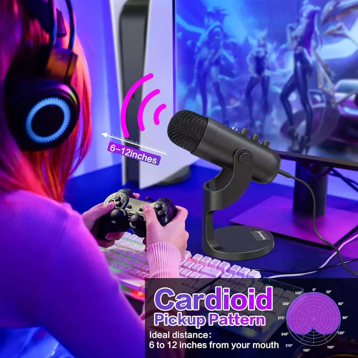 ZealSound USB Condenser Microphone, Headphone Output&Volume Control,Mic Gain Control,Mute Button