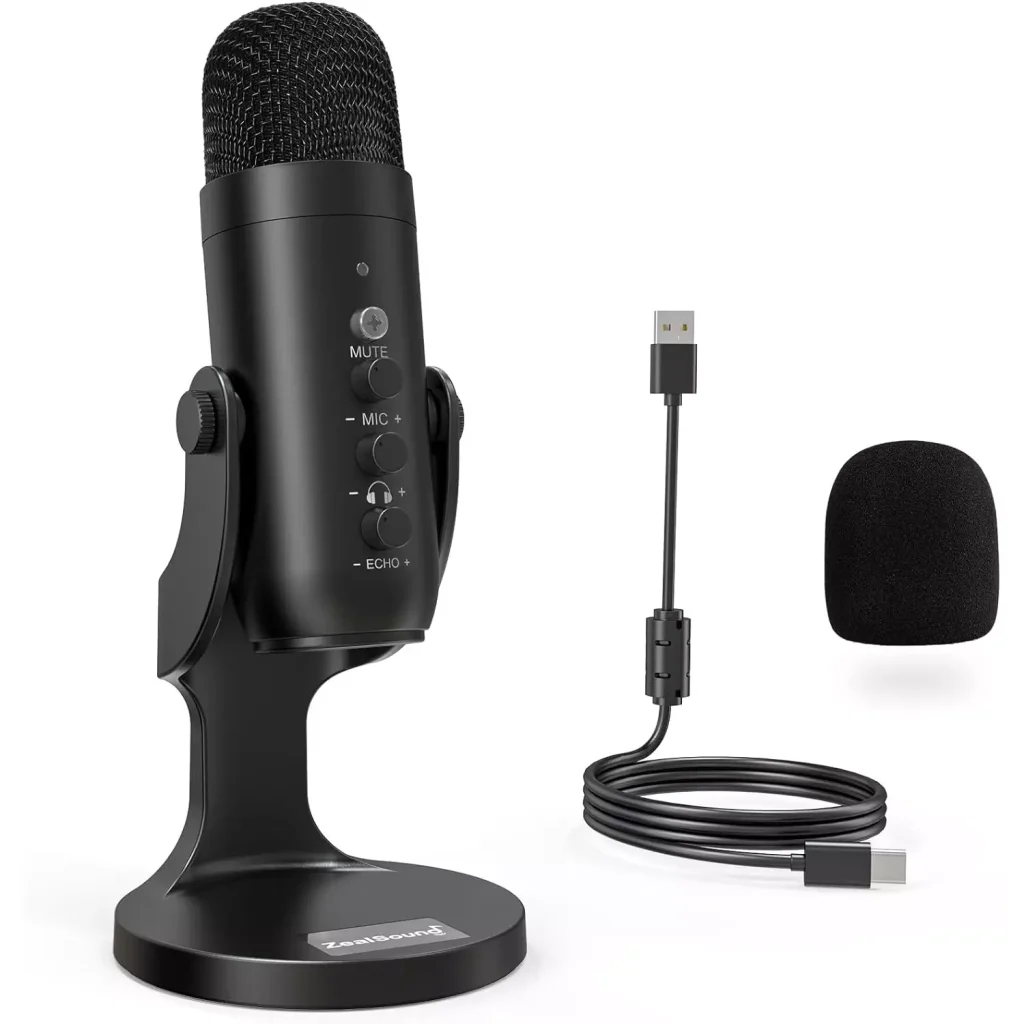 ZealSound USB Condenser Microphone, Headphone Output&Volume Control,Mic Gain Control,Mute Button