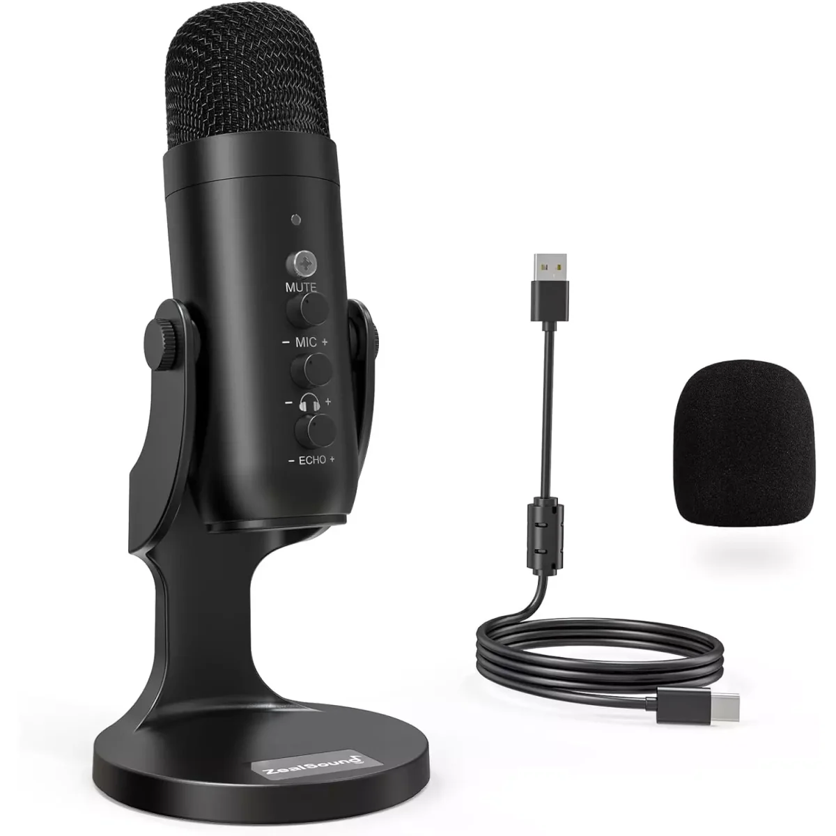 ZealSound USB Condenser Microphone, Headphone Output&Volume Control,Mic Gain Control,Mute Button