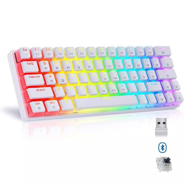 Tezarre TK63 3 Mode Wireless, Bluetooth, Wired RGB Keyboard - Hot Swappable Optical Gateron Black Switch - Pudding Keycaps (White)