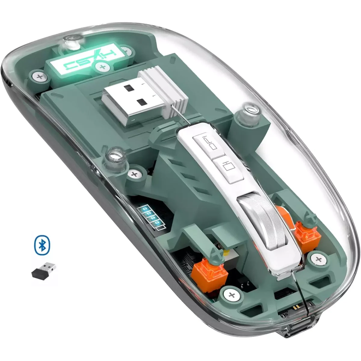 Transparent Wireless, Bluetooth 3 Mode Silent Mouse (Green)