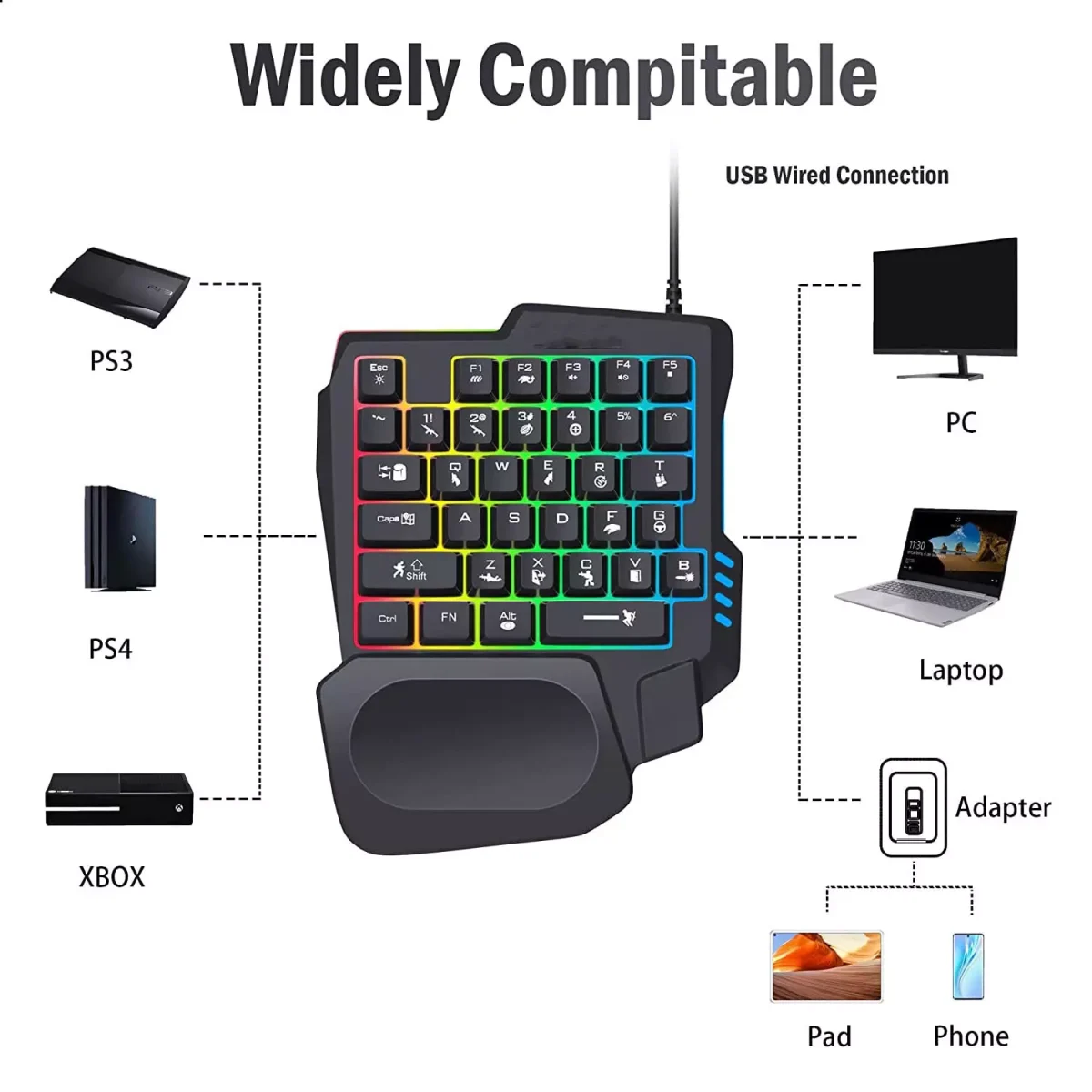JEDEL K601 One Handed Keyboard 35 Keys