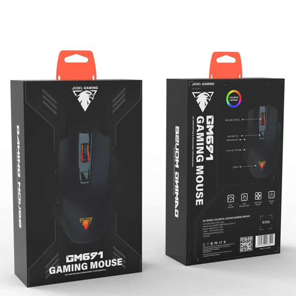 JeDEL GM691 RGB Gaming Mouse - Optical Sensor 3600 DPI - 6 Buttons Braided cable