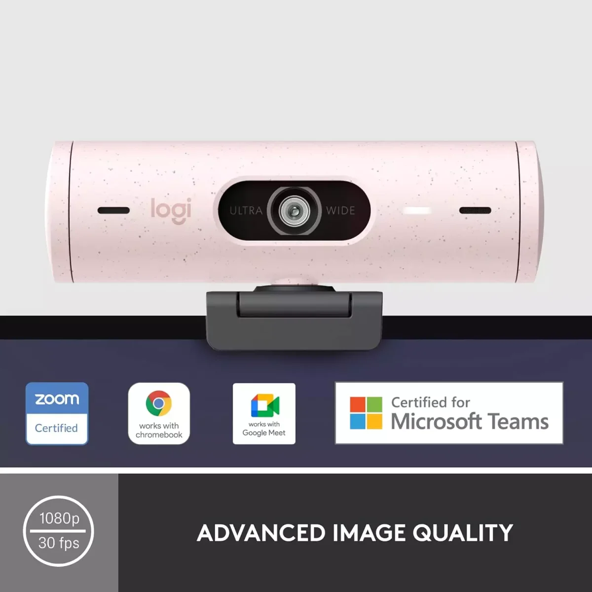 Logitech Brio 500 Full HD Webcam with Auto Light Correction,Show Mode, Dual Noise Reduction Mics (Rose)