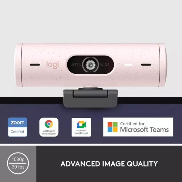 Logitech Brio 500 Full HD Webcam with Auto Light Correction,Show Mode, Dual Noise Reduction Mics (Rose)