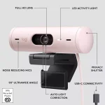 Logitech Brio 500 Full HD Webcam with Auto Light Correction,Show Mode, Dual Noise Reduction Mics (Rose)