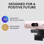 Logitech Brio 500 Full HD Webcam with Auto Light Correction,Show Mode, Dual Noise Reduction Mics (Rose)