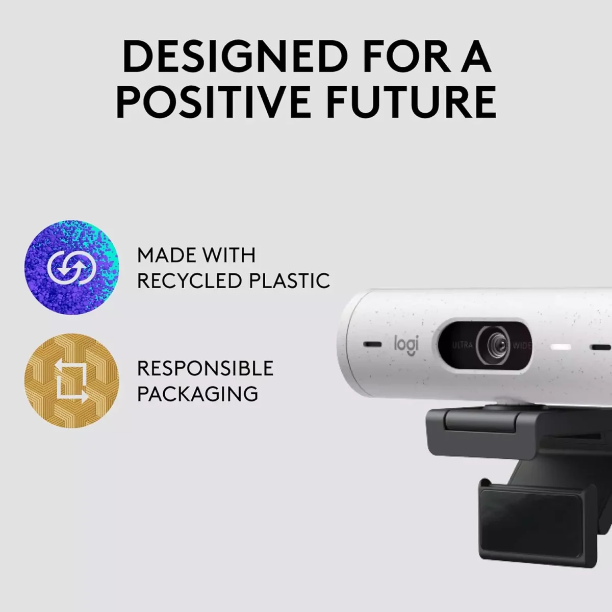 Logitech Brio 500 Full HD Webcam with Auto Light Correction,Show Mode, Dual Noise Reduction Mics (White)