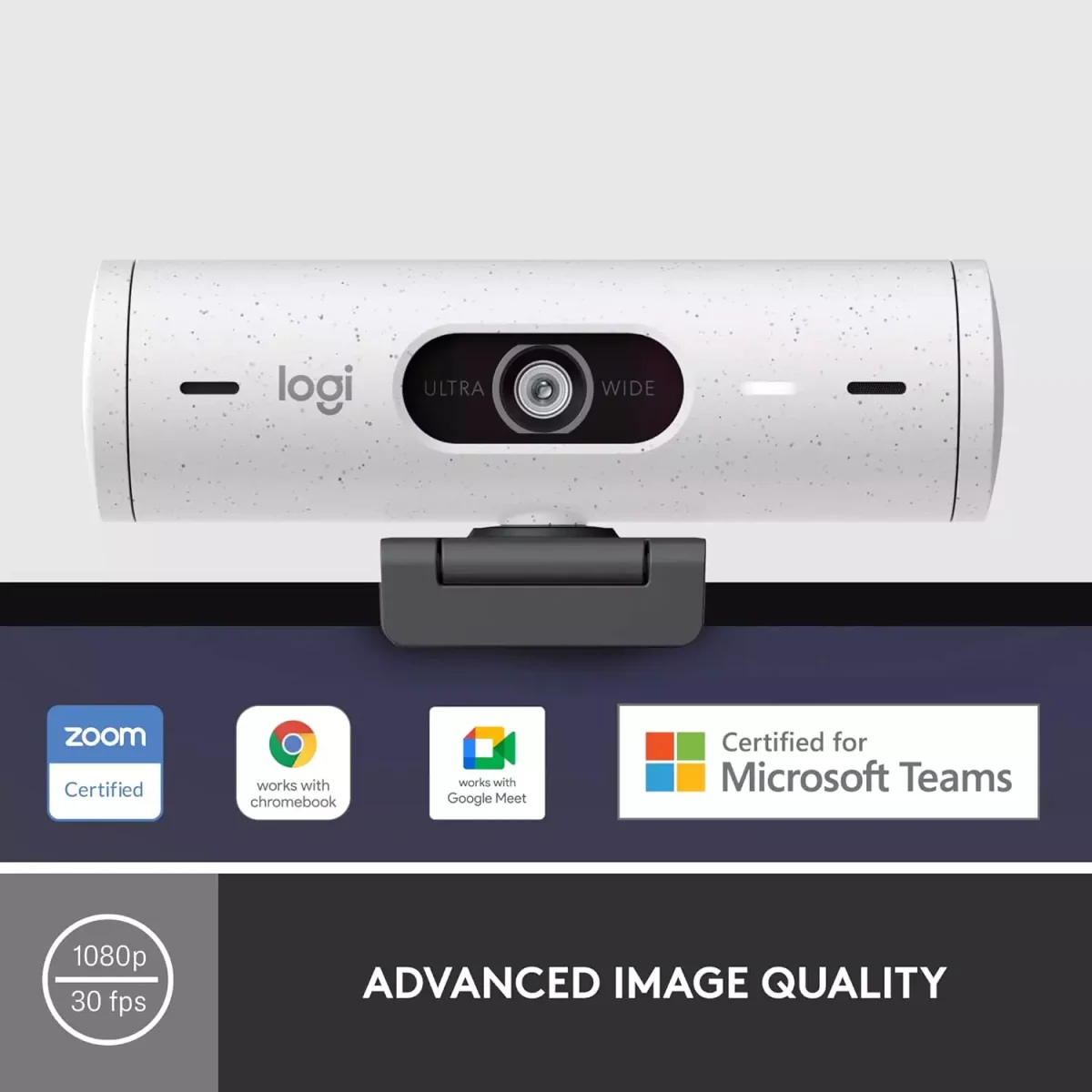 Logitech Brio 500 Full HD Webcam with Auto Light Correction,Show Mode, Dual Noise Reduction Mics (White)
