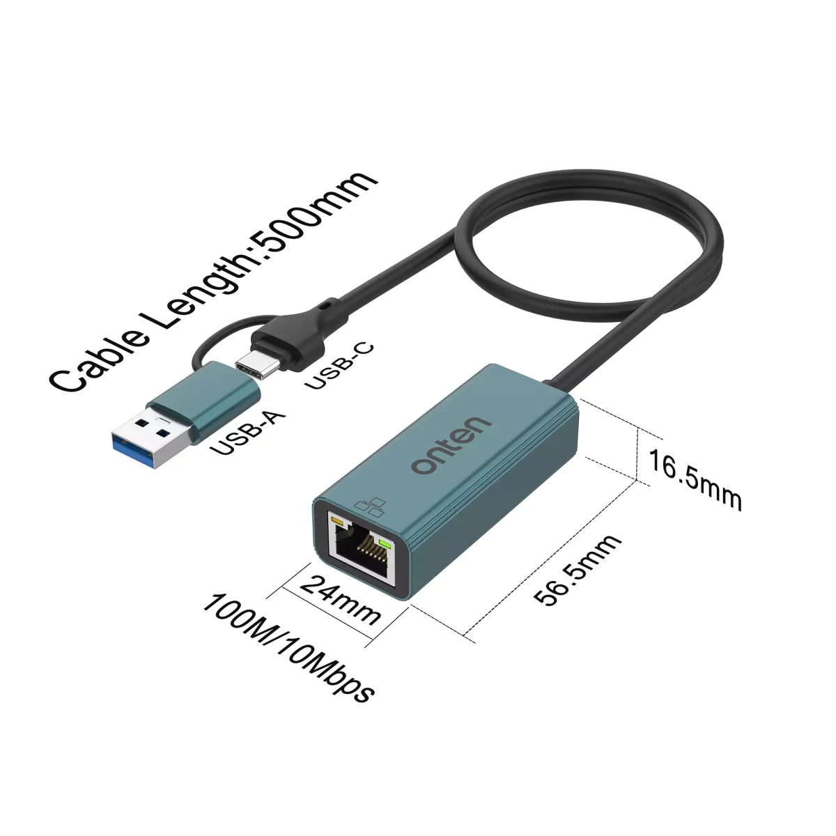 ONTEN Ethernet Adapter USB-A & USB-C RJ45 100M